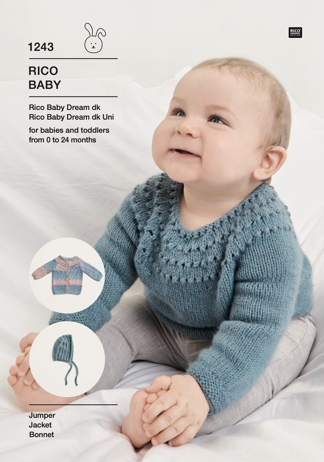 Rico Knitting Idea Compact 1243 Jumper, Jacket & Bonnet in Baby Dream DK (download) product image