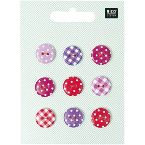 Rico Buttons – Pink/Violet Vichy/Dots (9 pack) product image