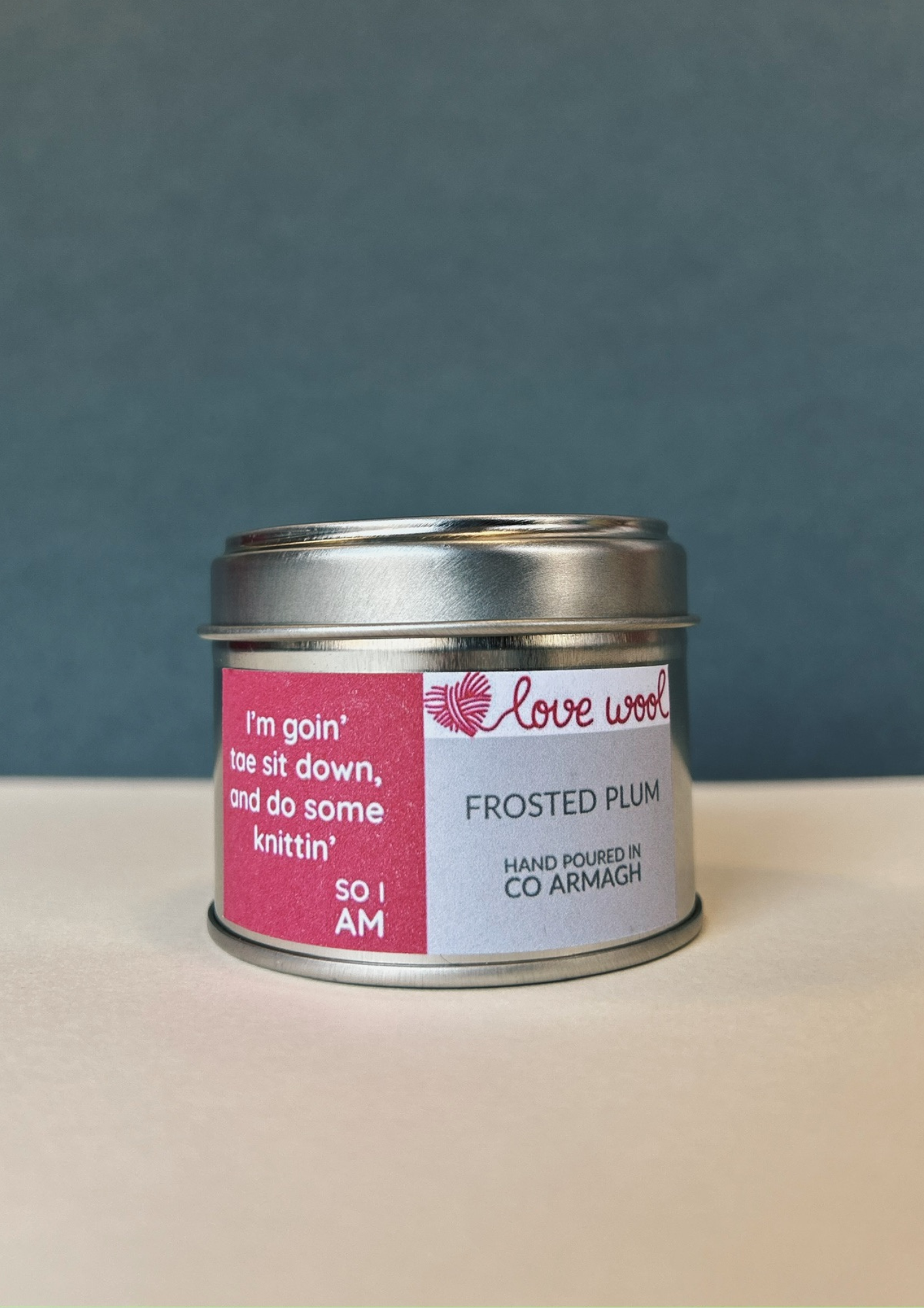 Love Wool Candle Tin – I’m goin’ tae sit down and do some knittin’ product image