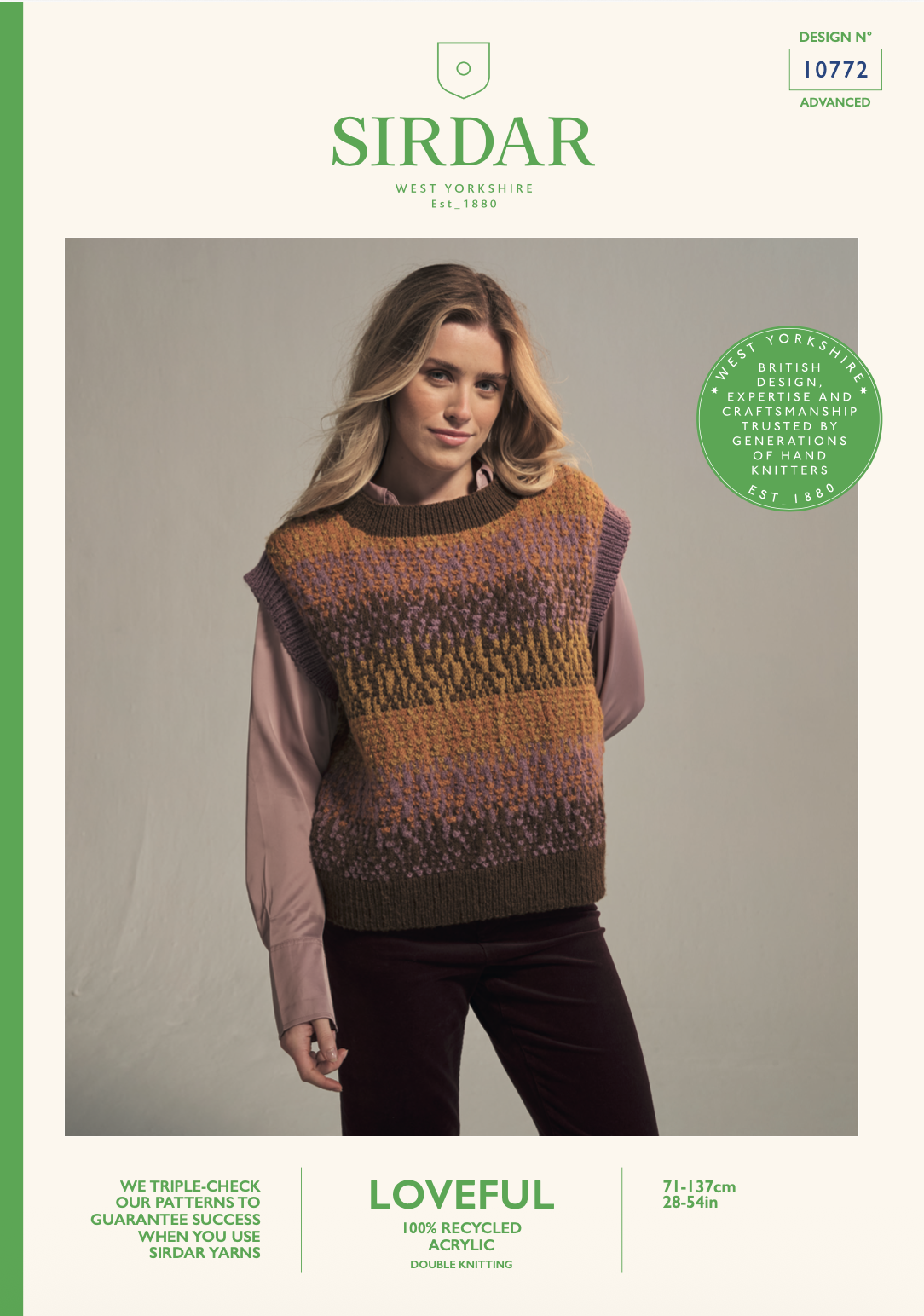 Sirdar Loveful Acrylic DK – Volcanic Vest 10772 Knitting Pattern (download) product image